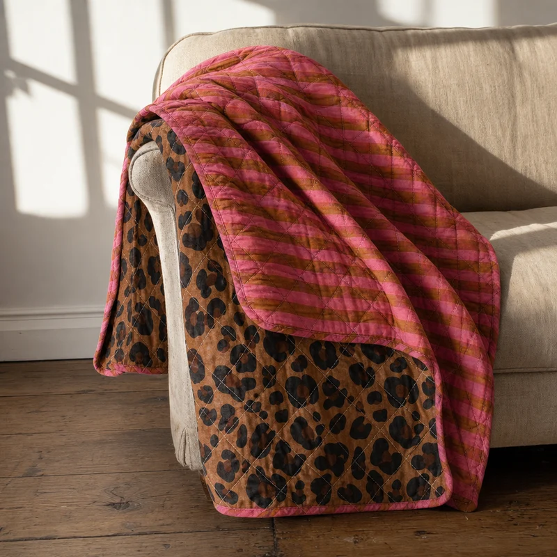 Stor Quilt Ethnic plaid i bomuld, leopard – EJA