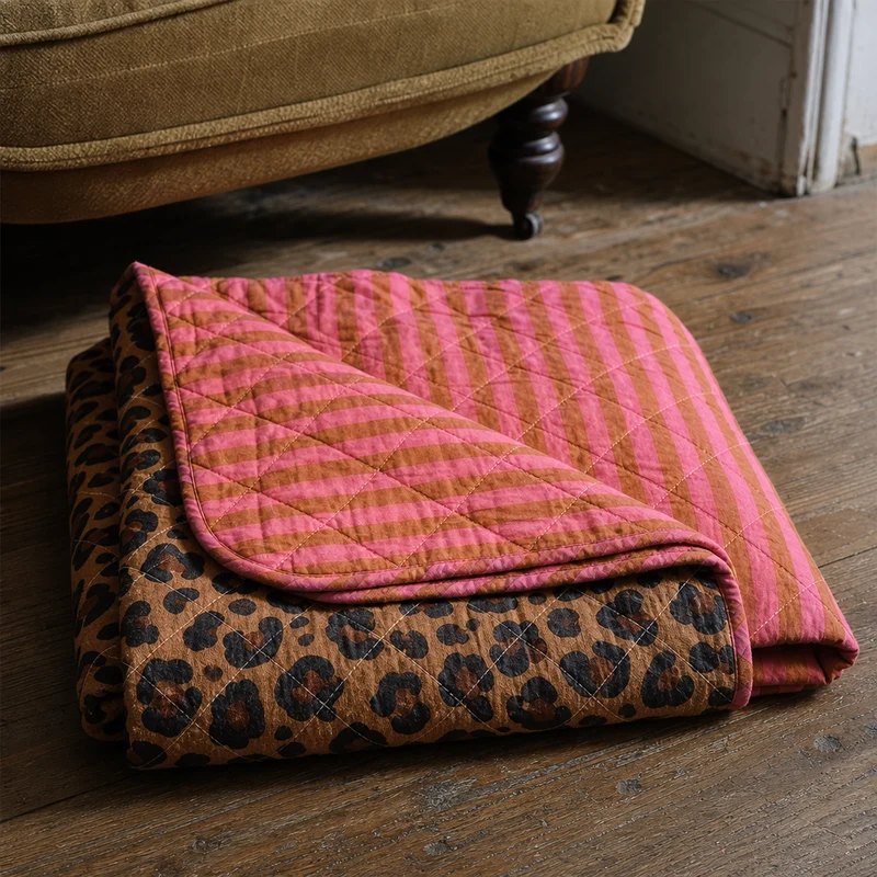 Stor Quilt Ethnic plaid i bomuld, leopard – EJA