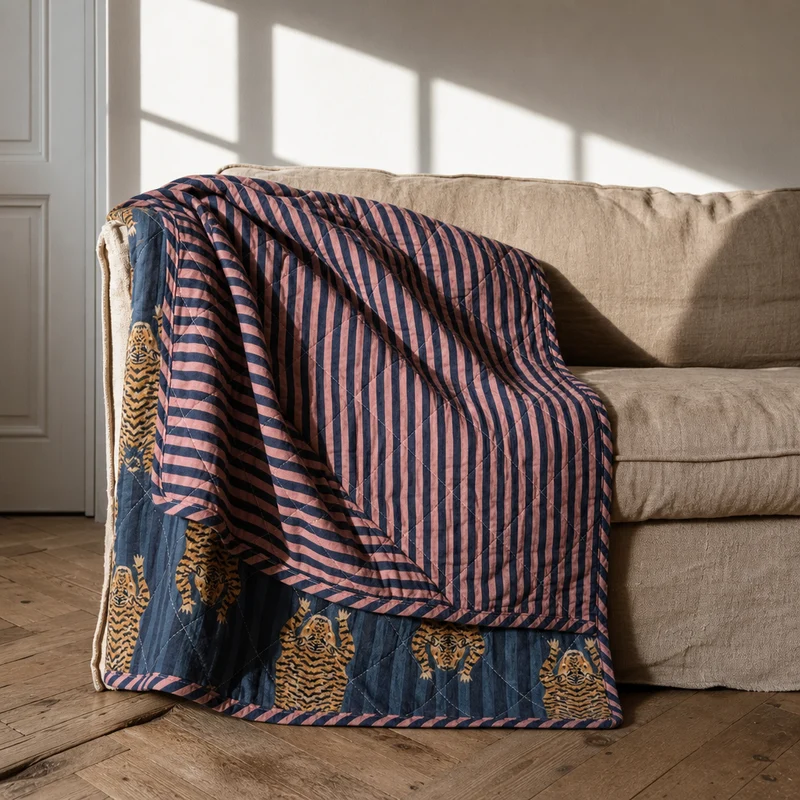 Quilt Ethnic plaid i bomuld, tiger/blå – EJA