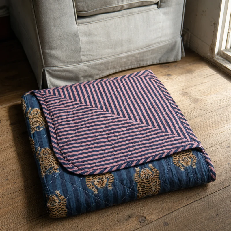Quilt Ethnic plaid i bomuld, tiger/blå – EJA