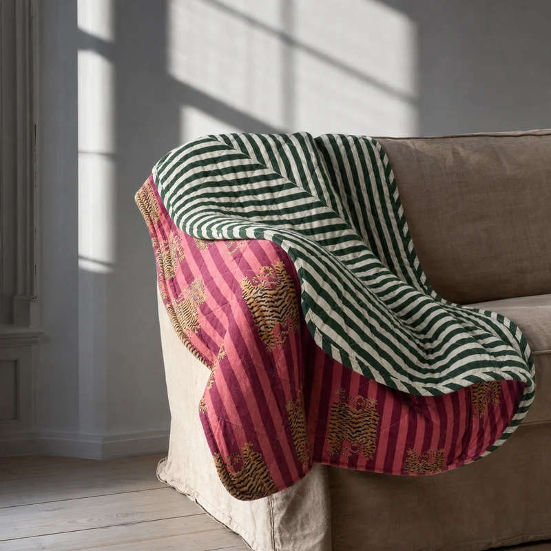 Quilt Ethnic plaid i bomuld, tiger/grøn – EJA