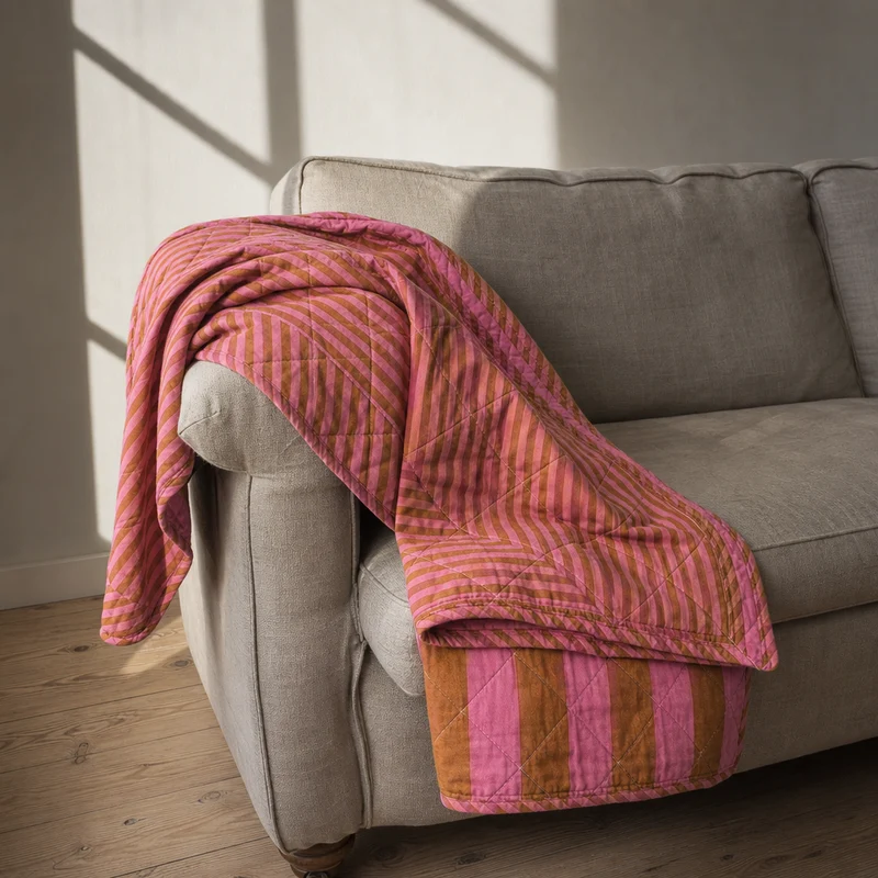 Quilt Ethnic plaid i bomuld, pink/brun – EJA