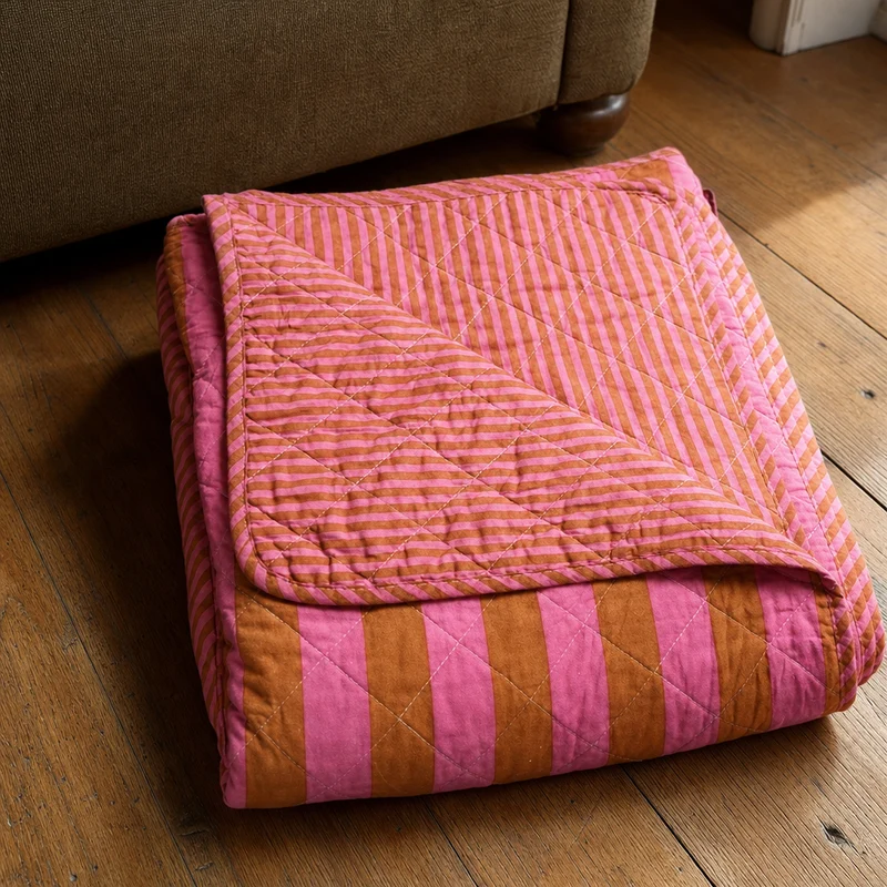 Quilt Ethnic plaid i bomuld, pink/brun – EJA