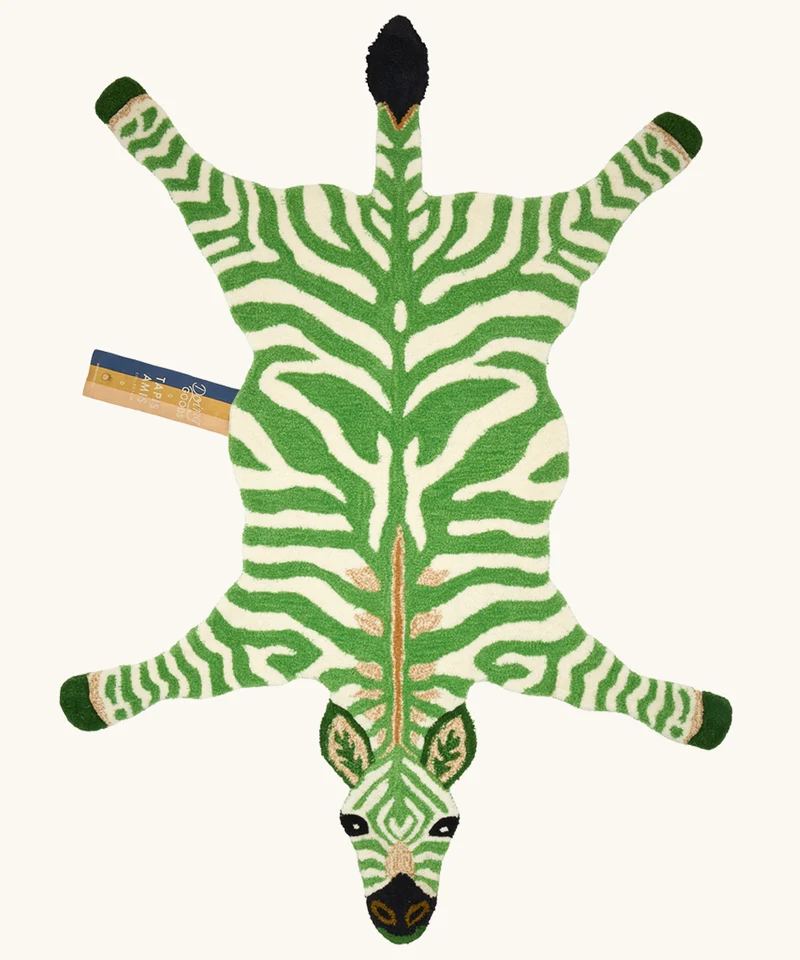 Grøn zebra tæppe i uld – Doing Goods