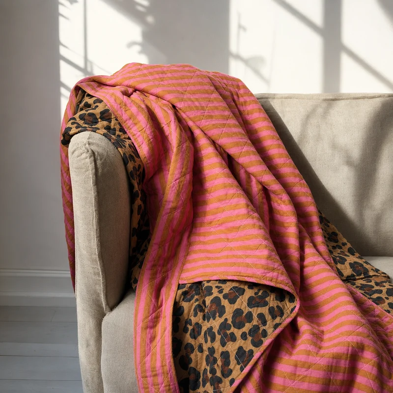Stor Quilt Ethnic plaid i bomuld, leopard – EJA
