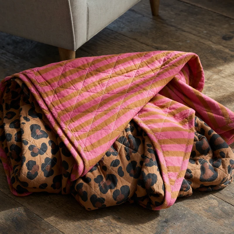 Stor Quilt Ethnic plaid i bomuld, leopard – EJA