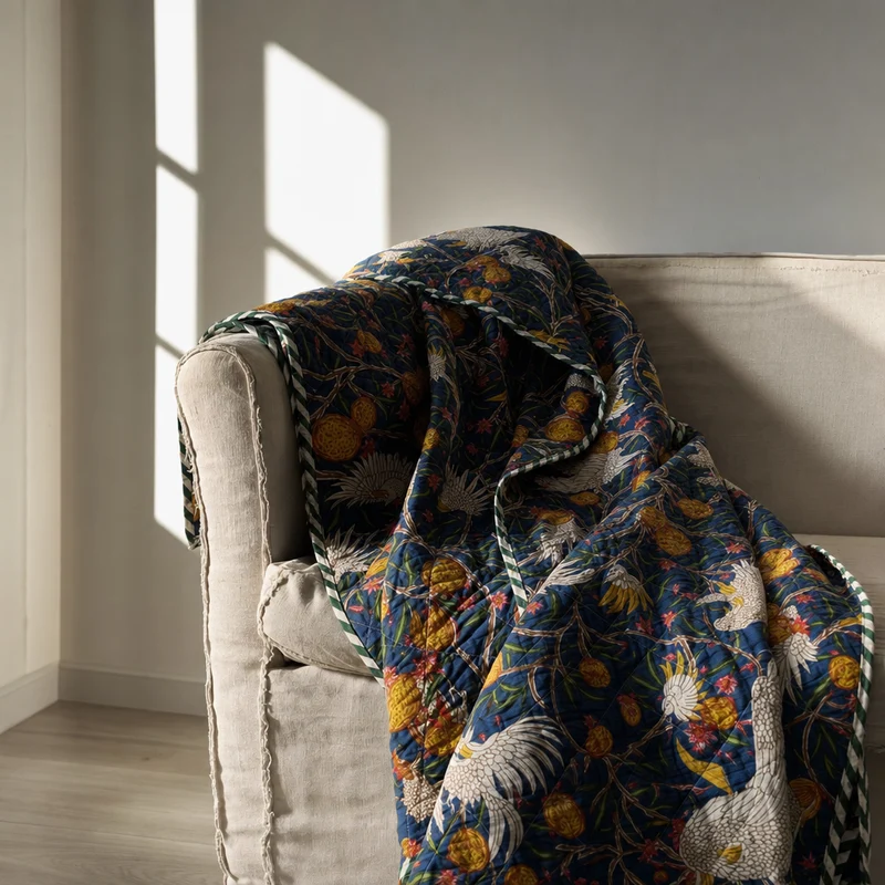 Plaid, Quilt Ethnic - fugl/blå