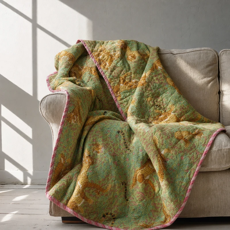 Plaid, Quilt Ethnic - Jungle med leoparder