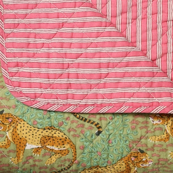 Plaid, Quilt Ethnic - Jungle med pink bagside