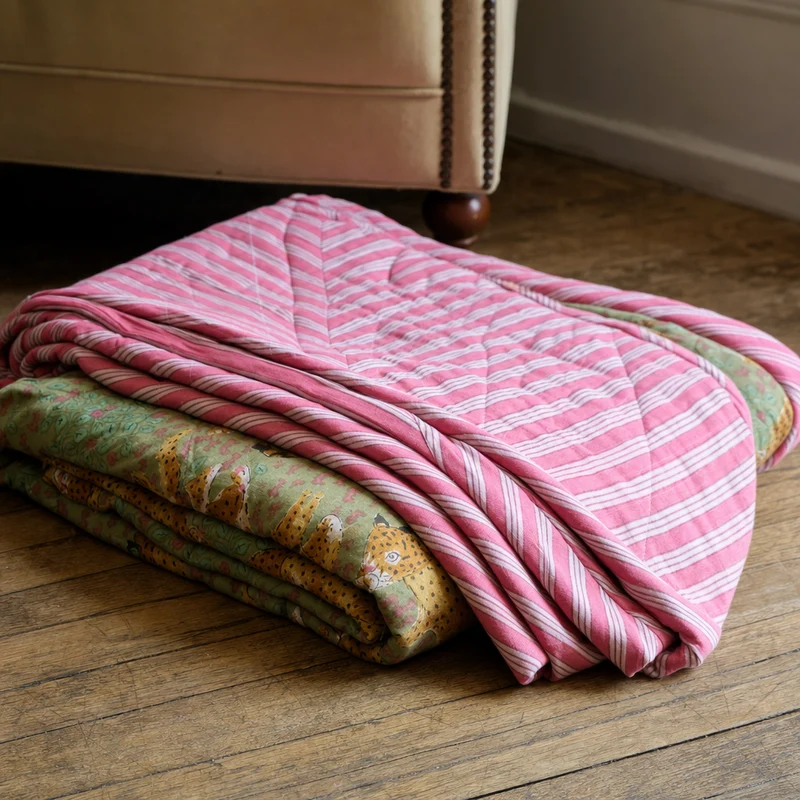 Plaid, Quilt Ethnic - Jungle med pink bagside