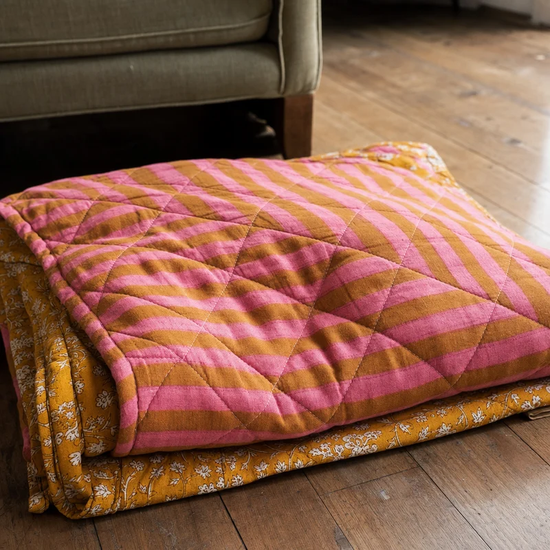 Plaid, Quilt Ethnic - lille blomst-gul/pink