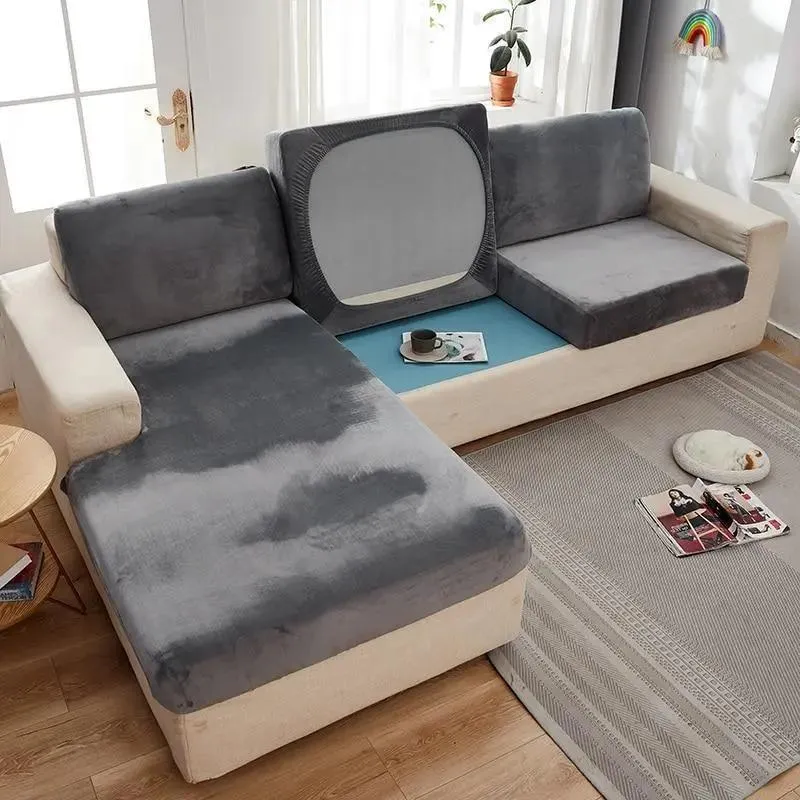 Housse de Coussin D'assise & Dossier - Velours Gris Clair