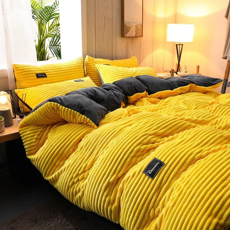 Jaune Velours - Drap housse / Housse de couette / Taies d'oreiller