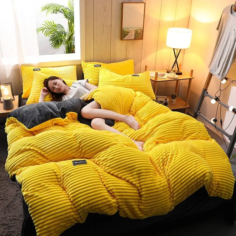 Jaune Velours - Drap housse / Housse de couette / Taies d'oreiller