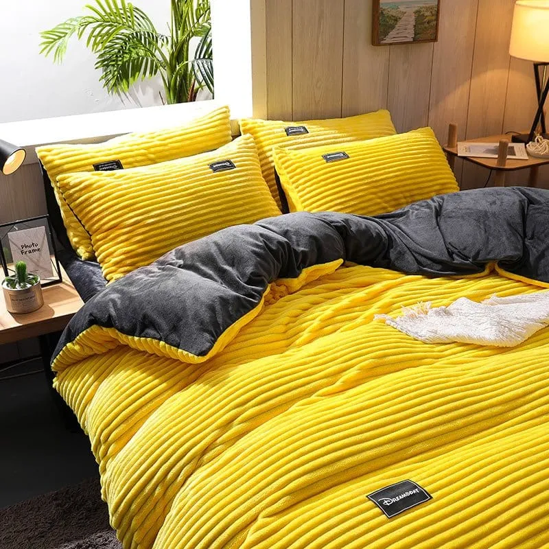 Jaune Velours - Drap housse / Housse de couette / Taies d'oreiller