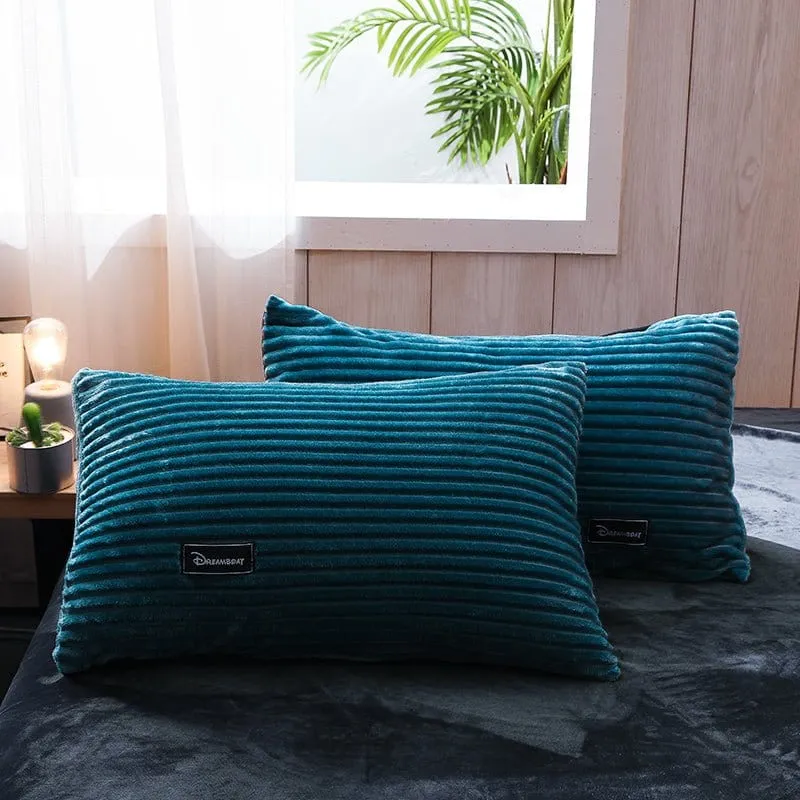 Bleu turquoise Velours - Drap housse / Housse de couette / Taies d'oreiller