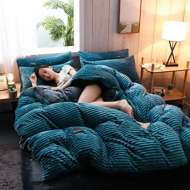 Bleu turquoise Velours - Drap housse / Housse de couette / Taies d'oreiller