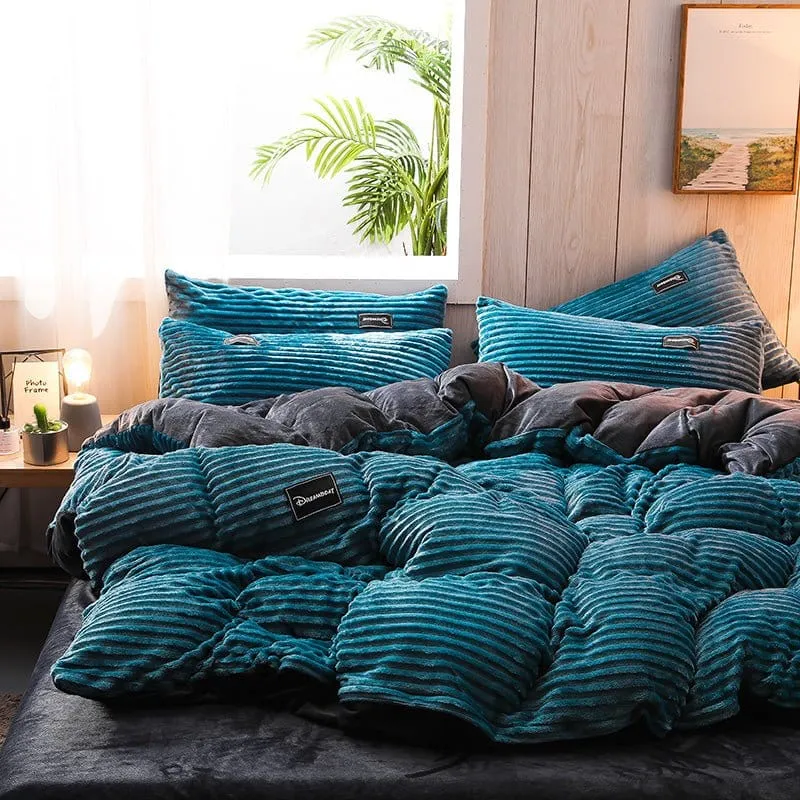 Bleu turquoise Velours - Drap housse / Housse de couette / Taies d'oreiller