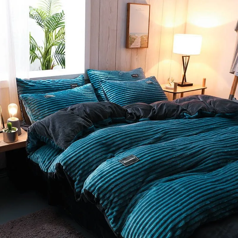 Bleu turquoise Velours - Drap housse / Housse de couette / Taies d'oreiller