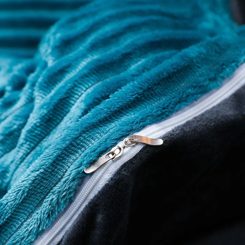 Bleu turquoise Velours - Drap housse / Housse de couette / Taies d'oreiller