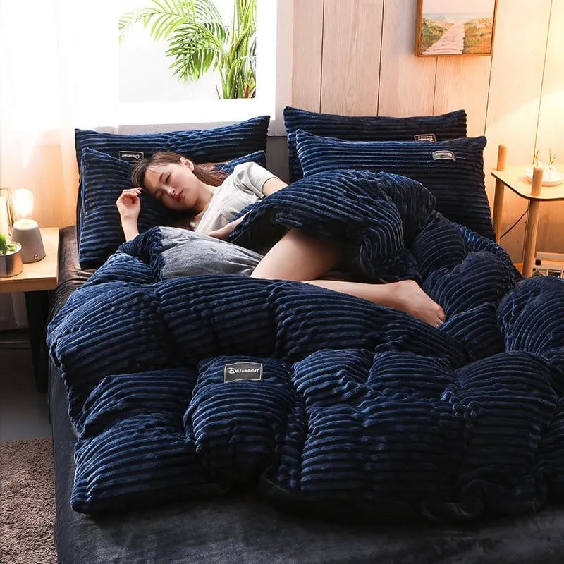 Bleu marine Velours - Drap housse / Housse de couette / Taies d'oreiller