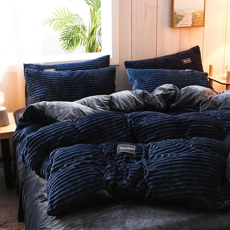 Bleu marine Velours - Drap housse / Housse de couette / Taies d'oreiller