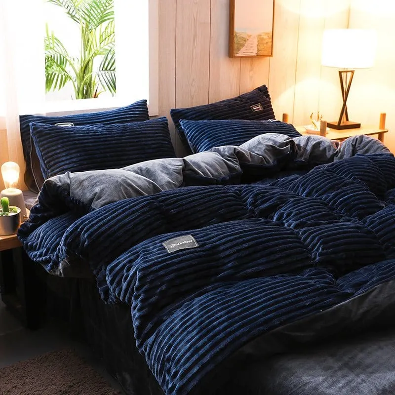 Bleu marine Velours - Drap housse / Housse de couette / Taies d'oreiller