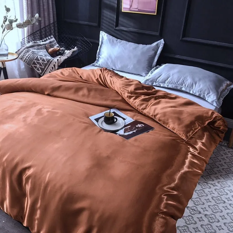Marron type satin - Drap housse / Housse de couette / 2 taies d'oreiller