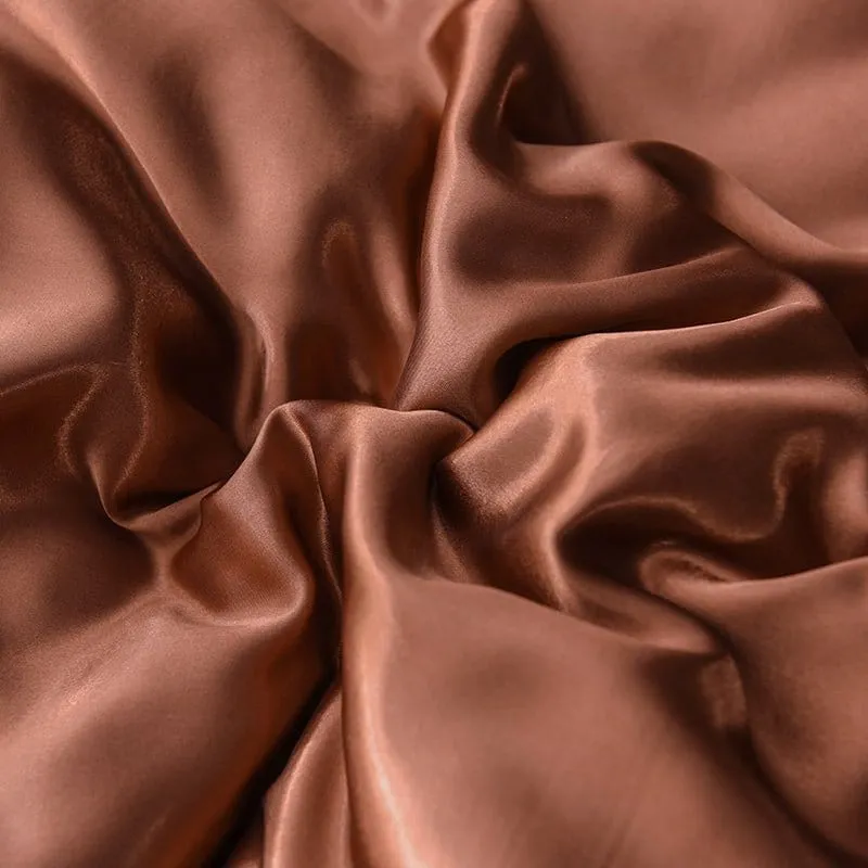 Marron type satin - Drap housse / Housse de couette / 2 taies d'oreiller
