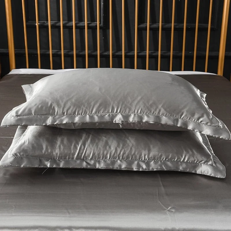 Gris type satin - Drap housse / Housse de couette / 2 taies d'oreiller
