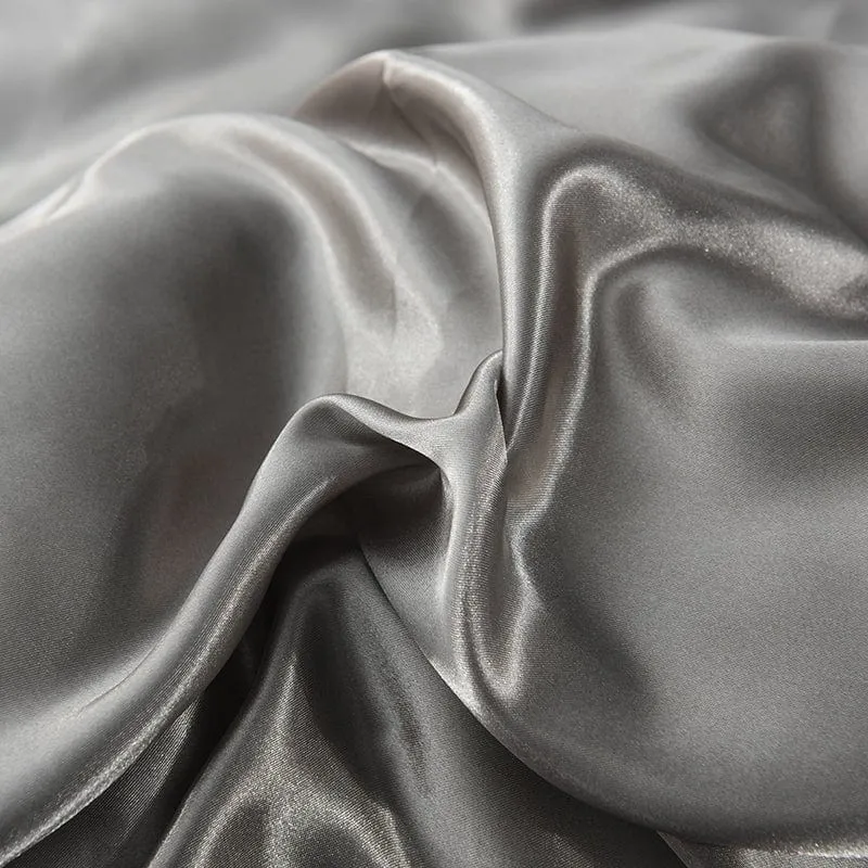Gris type satin - Drap housse / Housse de couette / 2 taies d'oreiller
