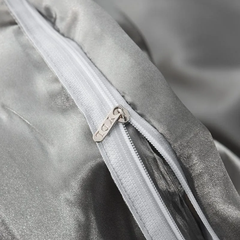 Gris type satin - Drap housse / Housse de couette / 2 taies d'oreiller
