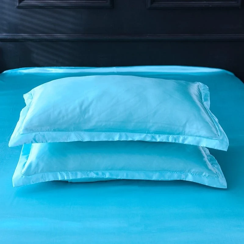 Bleu turquoise type satin - Drap housse / Housse de couette / 2 taies d'oreiller