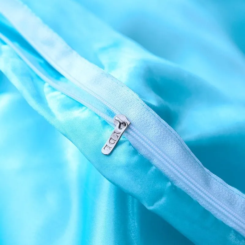 Bleu turquoise type satin - Drap housse / Housse de couette / 2 taies d'oreiller