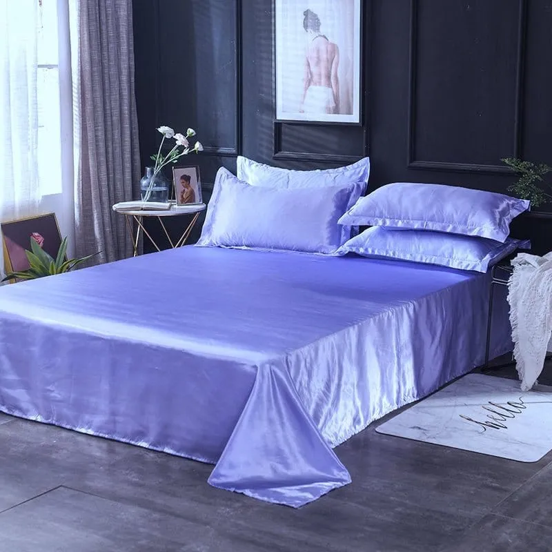 Bleu lavande type satin - Drap housse / Housse de couette / 2 taies d'oreiller