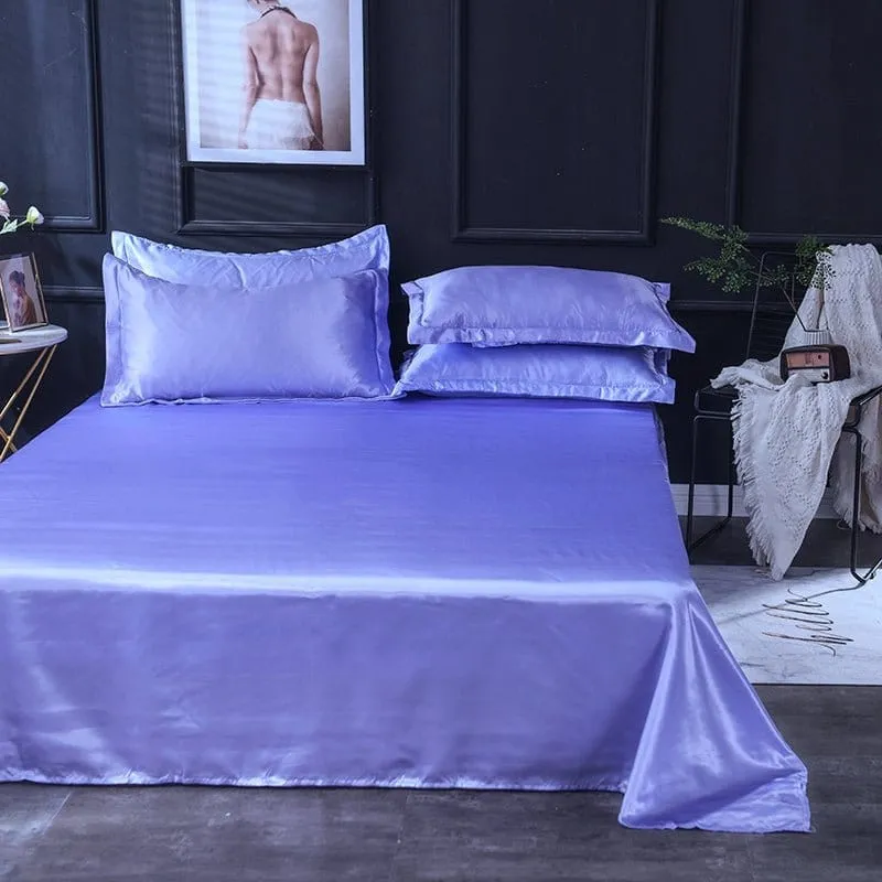 Bleu lavande type satin - Drap housse / Housse de couette / 2 taies d'oreiller