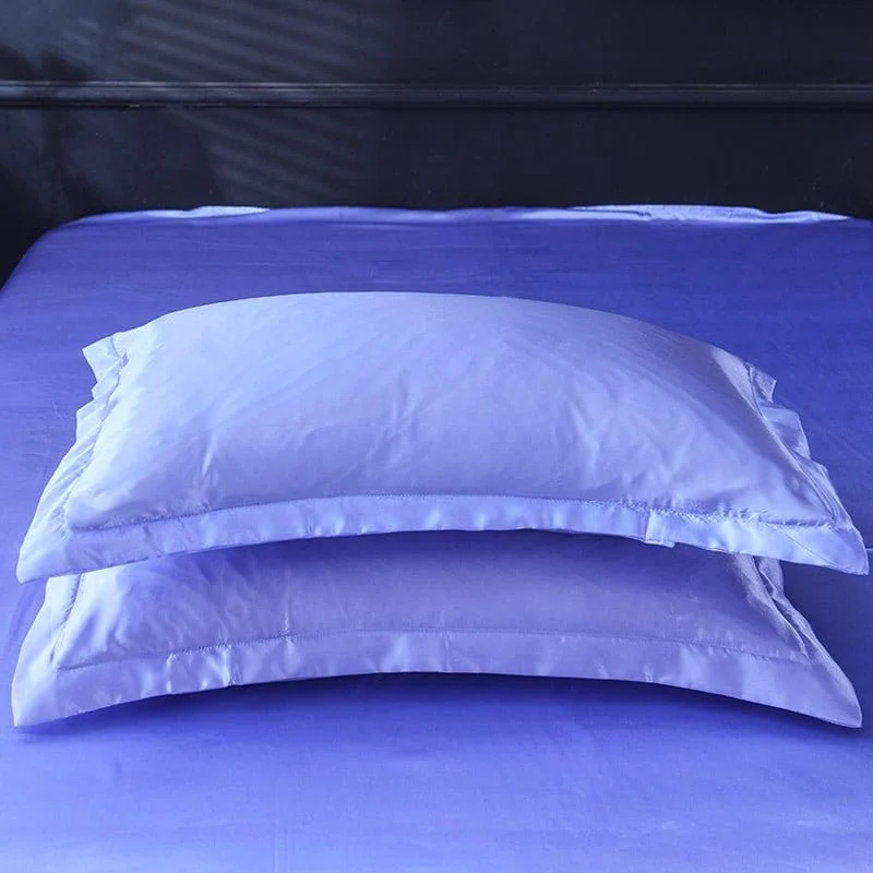 Bleu lavande type satin - Drap housse / Housse de couette / 2 taies d'oreiller