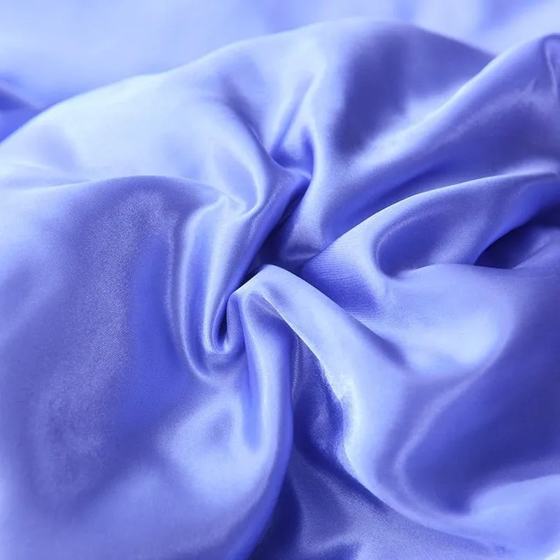 Bleu lavande type satin - Drap housse / Housse de couette / 2 taies d'oreiller