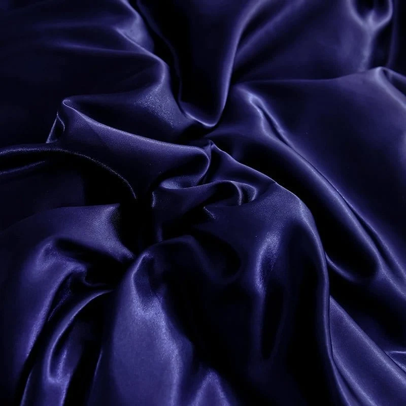 Bleu foncé type satin - Drap housse / Housse de couette / 2 taies d'oreiller