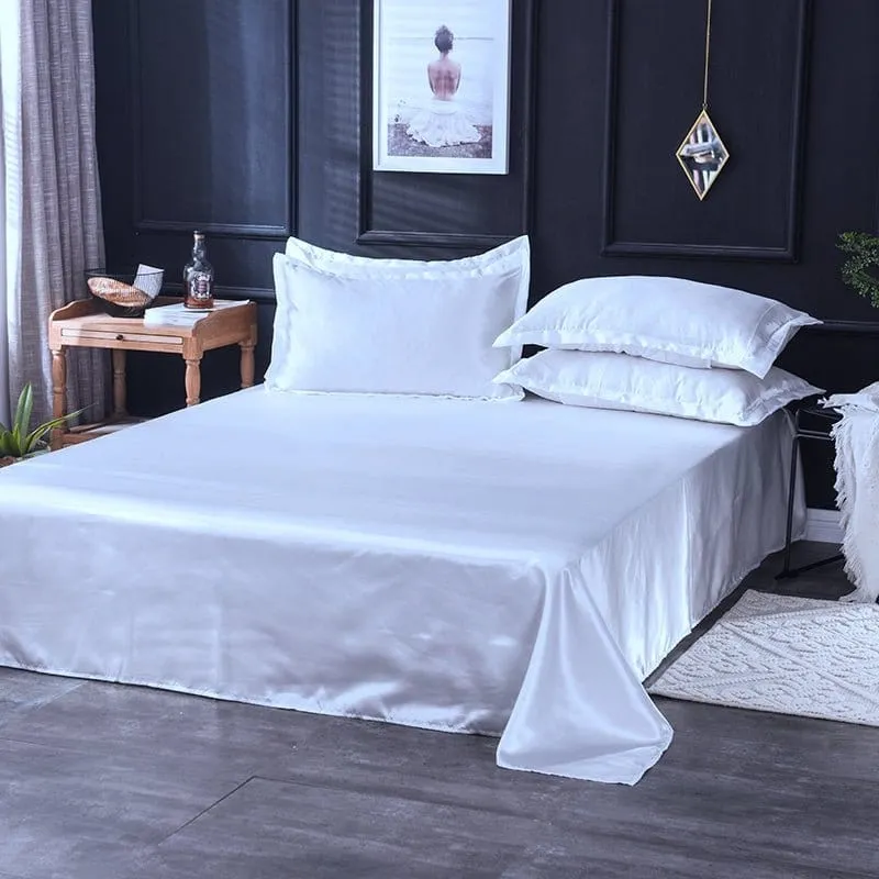 Blanc type satin - Drap housse / Housse de couette / 2 taies d'oreiller