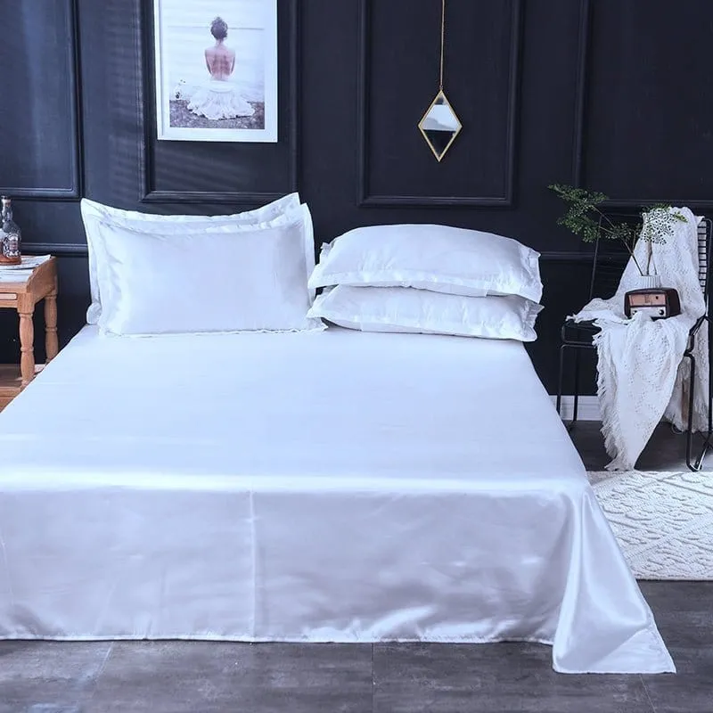 Blanc type satin - Drap housse / Housse de couette / 2 taies d'oreiller