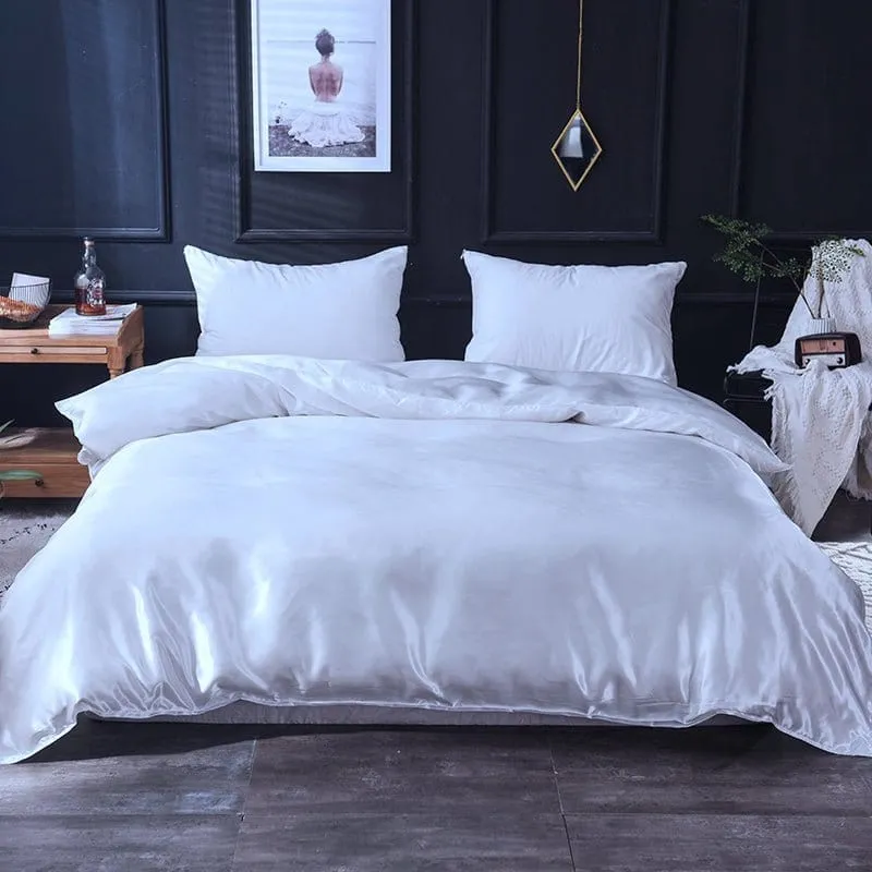 Blanc type satin - Drap housse / Housse de couette / 2 taies d'oreiller