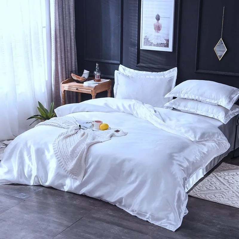 Blanc type satin - Drap housse / Housse de couette / 2 taies d'oreiller