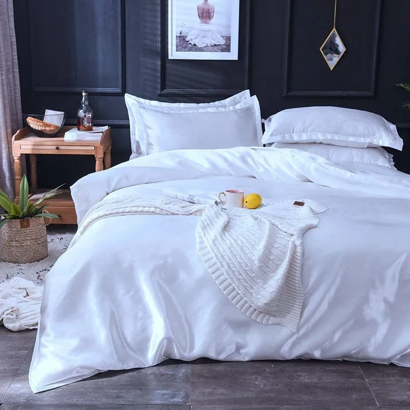 Blanc type satin - Drap housse / Housse de couette / 2 taies d'oreiller
