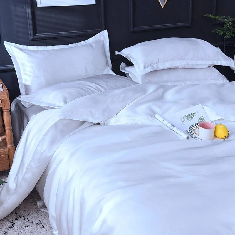 Blanc type satin - Drap housse / Housse de couette / 2 taies d'oreiller