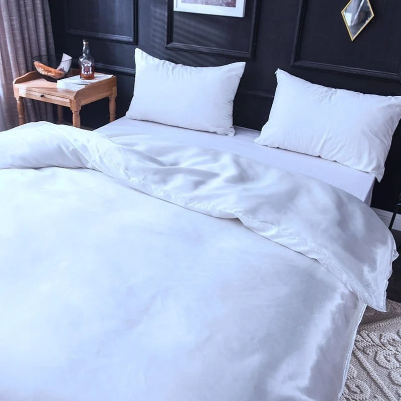 Blanc type satin - Drap housse / Housse de couette / 2 taies d'oreiller