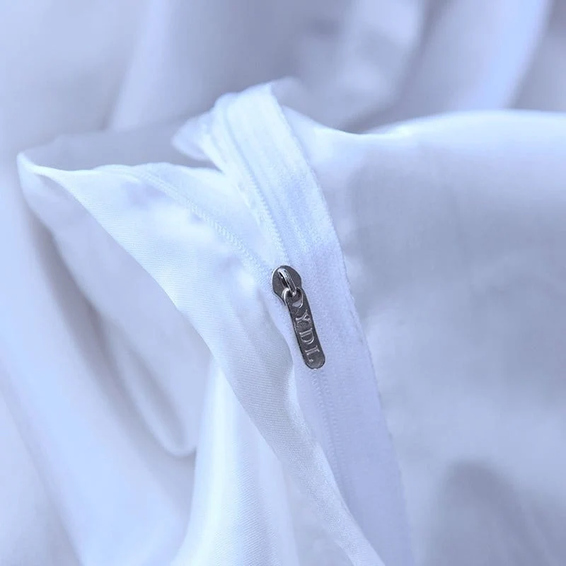 Blanc type satin - Drap housse / Housse de couette / 2 taies d'oreiller