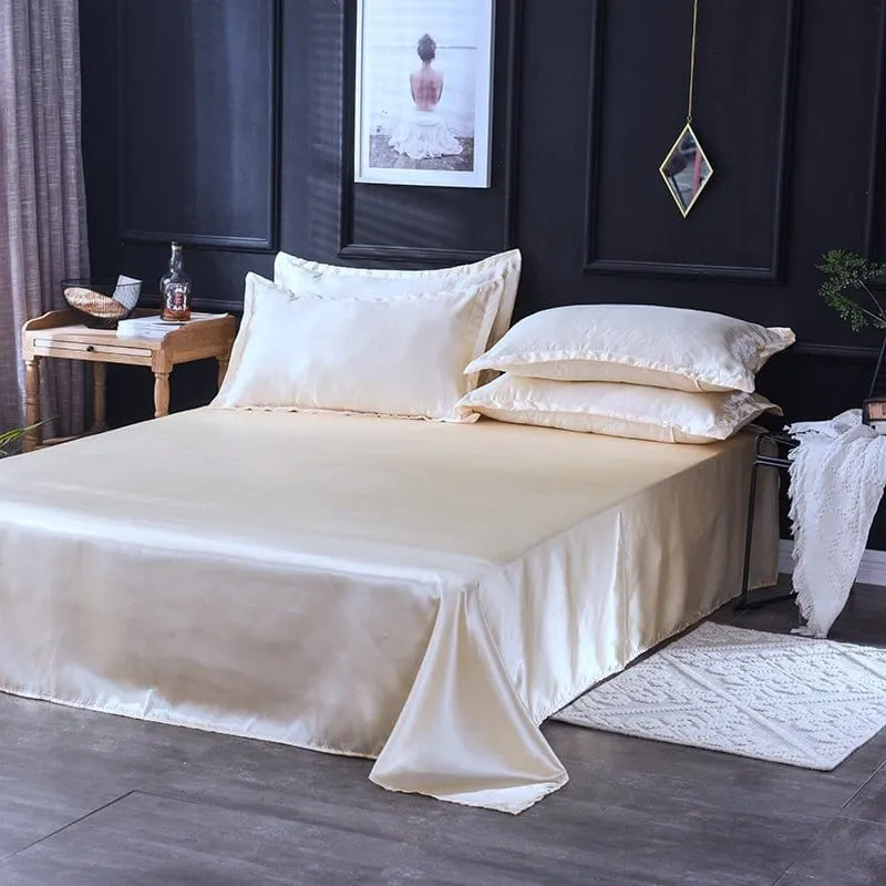 Beige clair type satin - Drap housse / Housse de couette / 2 taies d'oreiller