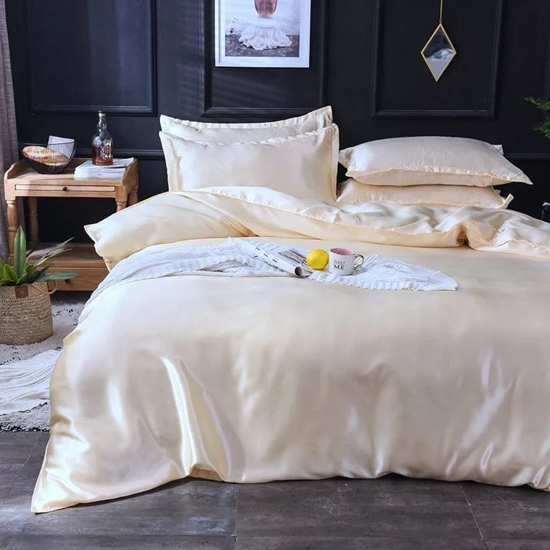 Beige clair type satin - Drap housse / Housse de couette / 2 taies d'oreiller