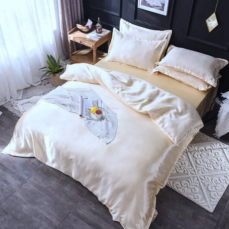 Beige clair type satin - Drap housse / Housse de couette / 2 taies d'oreiller